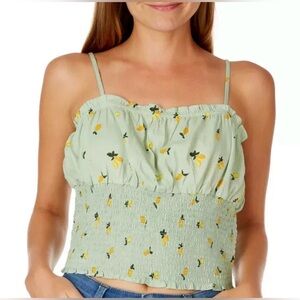 Green Smocked Ruffled Crop Camisole
